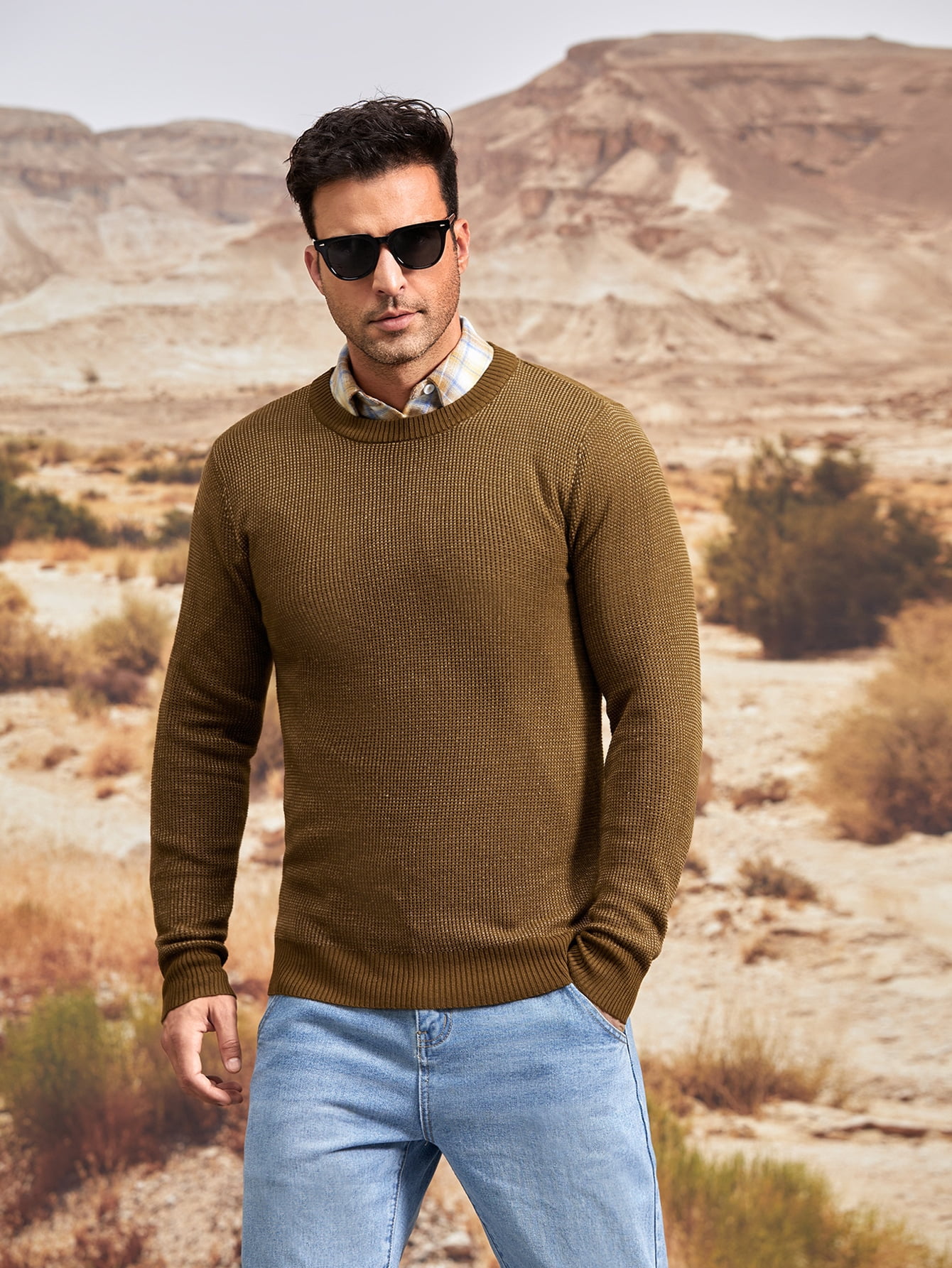 Men Round Neck Sweater Without Shirt S 
