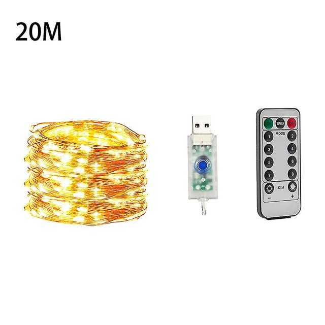 20m Lámpara con alambre de cobre USB de 5/10/20 metros, cadena de luz Led de estrella con Control remoto inalámbrico