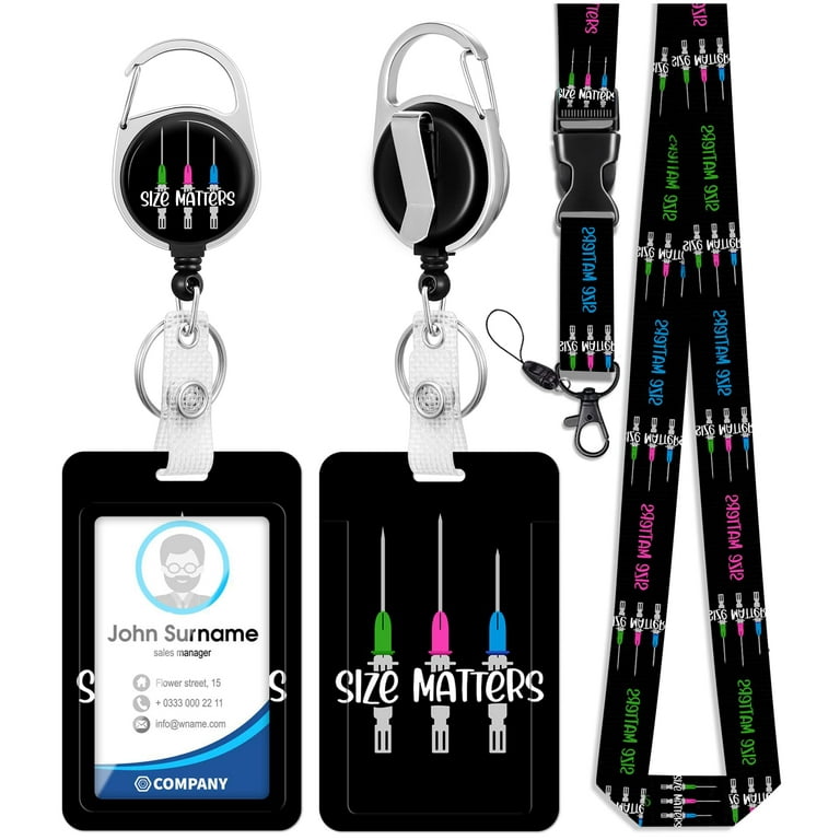 ID Badge Holder with Lanyard and Retractable Badge Reel Clip, Funny Size  Matters Card Name Tag Lanyard Vertical ID Protector Bage Clips for Nurse  Nursing Phlebotomy Phlebotomist Doctor Student 