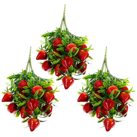 3 Pcs Artificial Strawberry Bouquet with Lifelike Fruits and Flowers, PVC Plants for Home Decor, Table Centerpiece, Household Accents