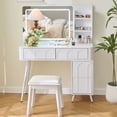 thumbnail image 3 of Vanity Set with LED Mirror, 4 Drawers and Stool, 3-Color Dimmable Lighting, Space-Saving Dressing Table for Bedroom, 3 of 12