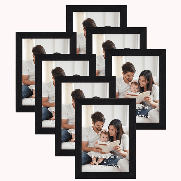 5x7 Picture Frames Set of 7, Classic 5x7 Photo Frame for Tabletop or Wall Decoration, Black