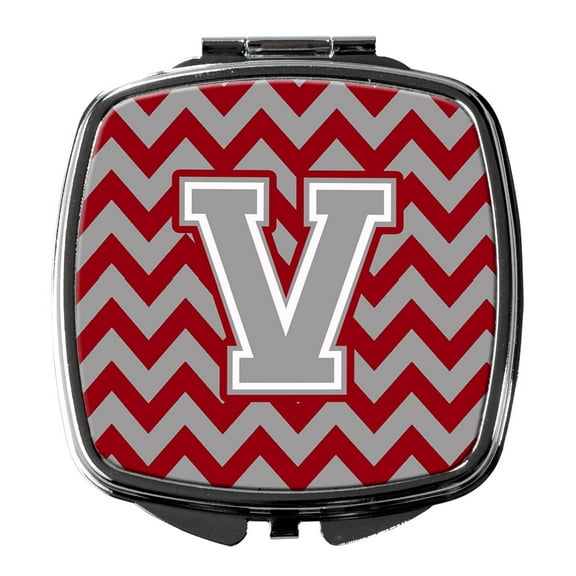 Letter V Chevron Crimson and Grey   Compact Mirror