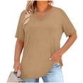 thumbnail image 2 of Going Out Tops for Women Women's V-Neck Center Hollow Fashionable Solid Color Plus Size Short Sleeved T-Shirt Khaki Xl, 2 of 7