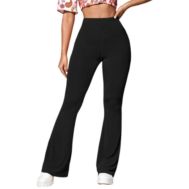 Sexy Dance Women Bell Bottom Wide Leg Palazzo Pants Tummy Control Flare Pant  Casual Trousers High Waist Leggings Black S 