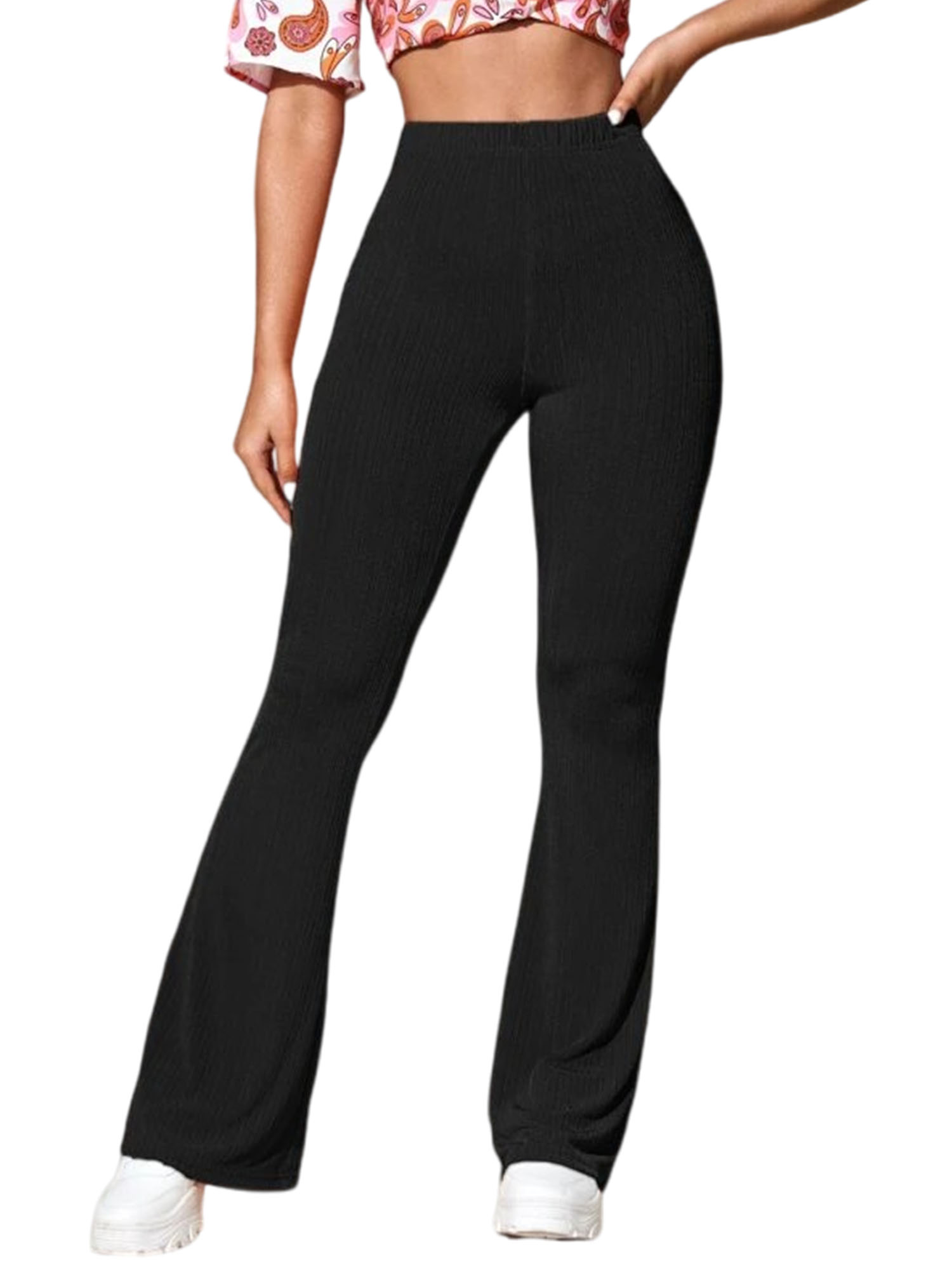Capreze Women High Rise Flare Pant Bell Bottom Wide Leg Pants Stretch 