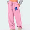 thumbnail image 2 of Sweat Pants For Womens Print Elastic Lace-Up Casual Solid Color High-Waisted Wide-Leg Pink Sports Sweatpants (2XL)Summer Spring And Fall Wear, 2 of 6