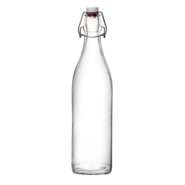 Botella De Vidrio Italiano con Tapón Hermético, Botella Reutilizable Almacenadora de Líquidos, Modelo Swing, Estilo Minimalista, Capacidad 1 Litro