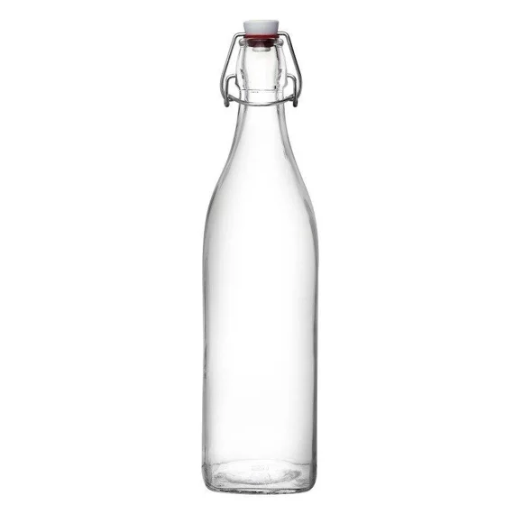 Botella De Vidrio Italiano con Tapón Hermético, Botella Reutilizable Almacenadora de Líquidos, Modelo Swing, Estilo Minimalista, Capacidad 1 Litro