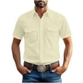 thumbnail image 2 of Shirt for Men Men's Casual Shirts Men Button Down Shirt Short Sleeve Mens Linen Shirt Men's Fashionable Vintage Solid Color Pocket Casual Short Sleeve Turndown Collar Blouse Shirt, 2 of 6