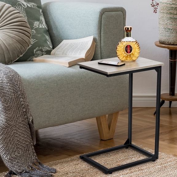 C‑Shaped Side Table Set of 2, C Table for Sofa, Couch Table End Table Slide Under, Snack Side Table for Living Room, Bedroom – Gray