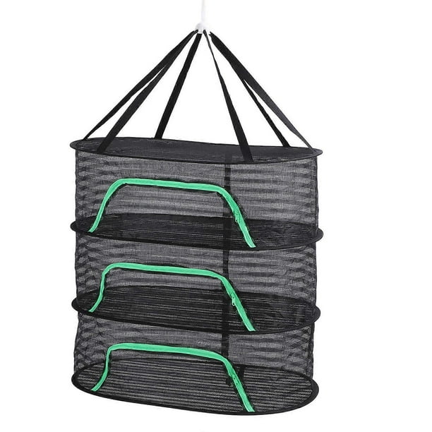Séchoir à suspendre en maille avec fermeture éclair, en polyester respirant et pliable, pour poissons, légumes, fruits, pétales, 3 couches