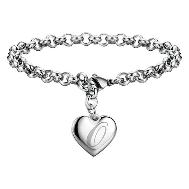 Pulseras con iniciales para adolescentes Pulseras con corazón de acero inoxidable para mujeres 26 letras Alfabeto Pulsera Regalos de joyería para niñas adolescentes