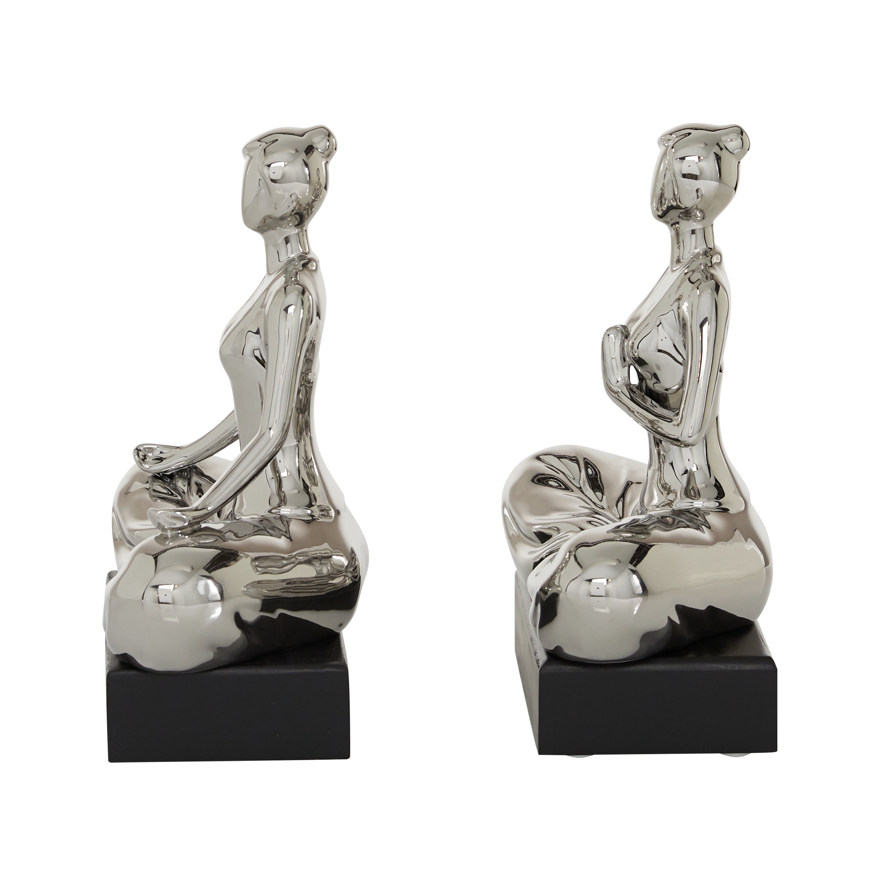7"W, 9"H Silver Polystone Yoga Sculpture, by DecMode (2 Count)