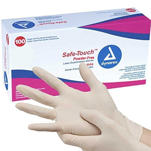 Dynarex SafeTouch PowderFree Latex Gloves, Medium, Box/100, 10 Pack