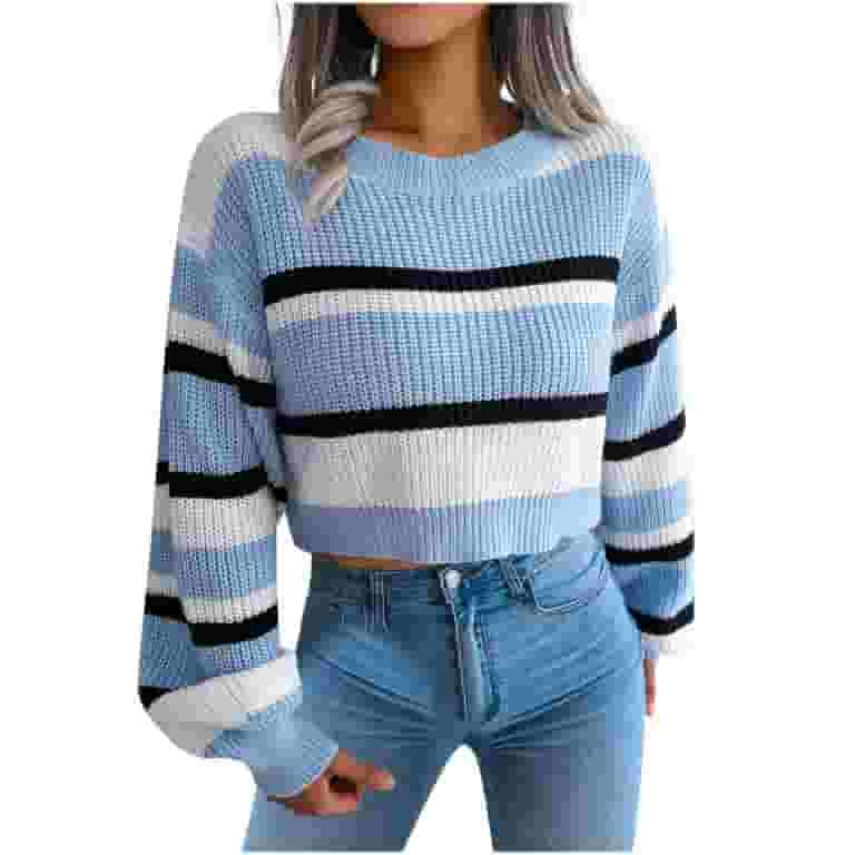ホットセール - アートトラベルシューズ Tops Sweater Cropped Juebong for Round Solid Casual Women Clothing