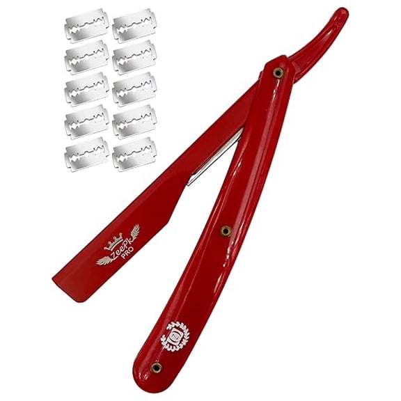 PROFESSIONAL STRAIGHT BARBER RAZOR CLEAN SHAVE FREE BLADES STRAIGHT EDGE BLADE AFEITADO RAPADA USA SALON SHAVING CLASSIC STAINLESS STEEL (Red Razor Holder)
