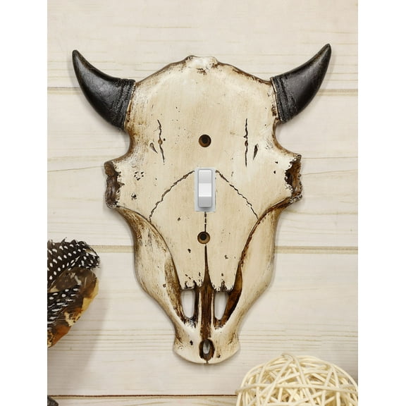 Set of 2 Rustic Western Bull Bison Cow Skull Single Toggle Switch Wall Plates