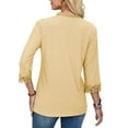 thumbnail image 4 of Gomelly Ladies Tops Lace Trim Blouse Elegant Shirts Women Plain Office Tunic Shirt V Neck Yellow 2XL, 4 of 5