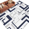 thumbnail image 2 of Navy Gray Geometric Stripes Washable Living Room Rugs 6'x9', Modern Abstract Lines Maze Low Pile Throw Large Area Rug Non-Slip Sturdy Edge Binding Carpet for Dining Room Kitchen Office, 2 of 9