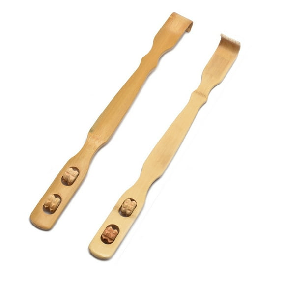 18 Inch Bamboo Wooden Back Scratcher Smooth Massage Roller Handle for Itching Stress Relief, 2 Pieces