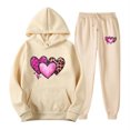 thumbnail image 2 of Feancey 90 Percent Off Clearance Sale Womens Hoodie Sweat Suits 2025 Trendy Valentines Day Lounge Sets Novelty Heart Print Cute Hooded Pullover and Jogging Sweatpants Matching Set Beige S, 2 of 7