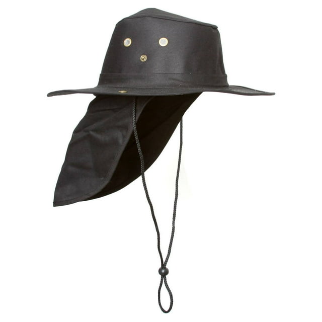 Top Headwear Safari Explorer Bucket Hat With Flap Neck Cover - Black, Medium