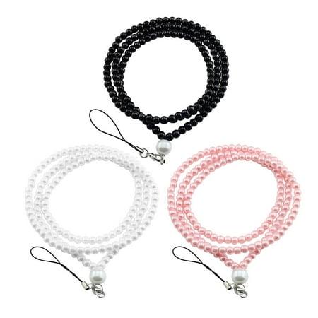 

Rosarivae 3PCS Artificial Pearl String Beads Rope Stylish Threading Pearls Chain Delicate Manual String Beads Rope Creative DIY Clothes Accessories Phone Lanyard Black Pink Black
