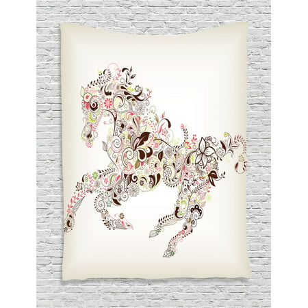 Abstract Home Decor Wall Hanging Tapestry, Abstract Floral Horse Flower Leaf Ornamental Paisley Pattern Swirl Artwork, Bedroom Living Room Dorm Accessories, Gift Ideas, By (Wall Hanging Ideas From Best Out Of Waste)