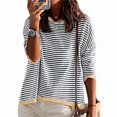 thumbnail image 3 of Suéteres de Mujer de Larga, Cuello Redondo, Rayas de Colores, Suéteres Casuales de Punto Gris M, 3 of 8