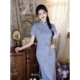 thumbnail image 3 of 2025 Spring and Summer New Short Sleeve Bamboo Hemp Printed Mid-Length Breathable Cheongsam, 3 of 8
