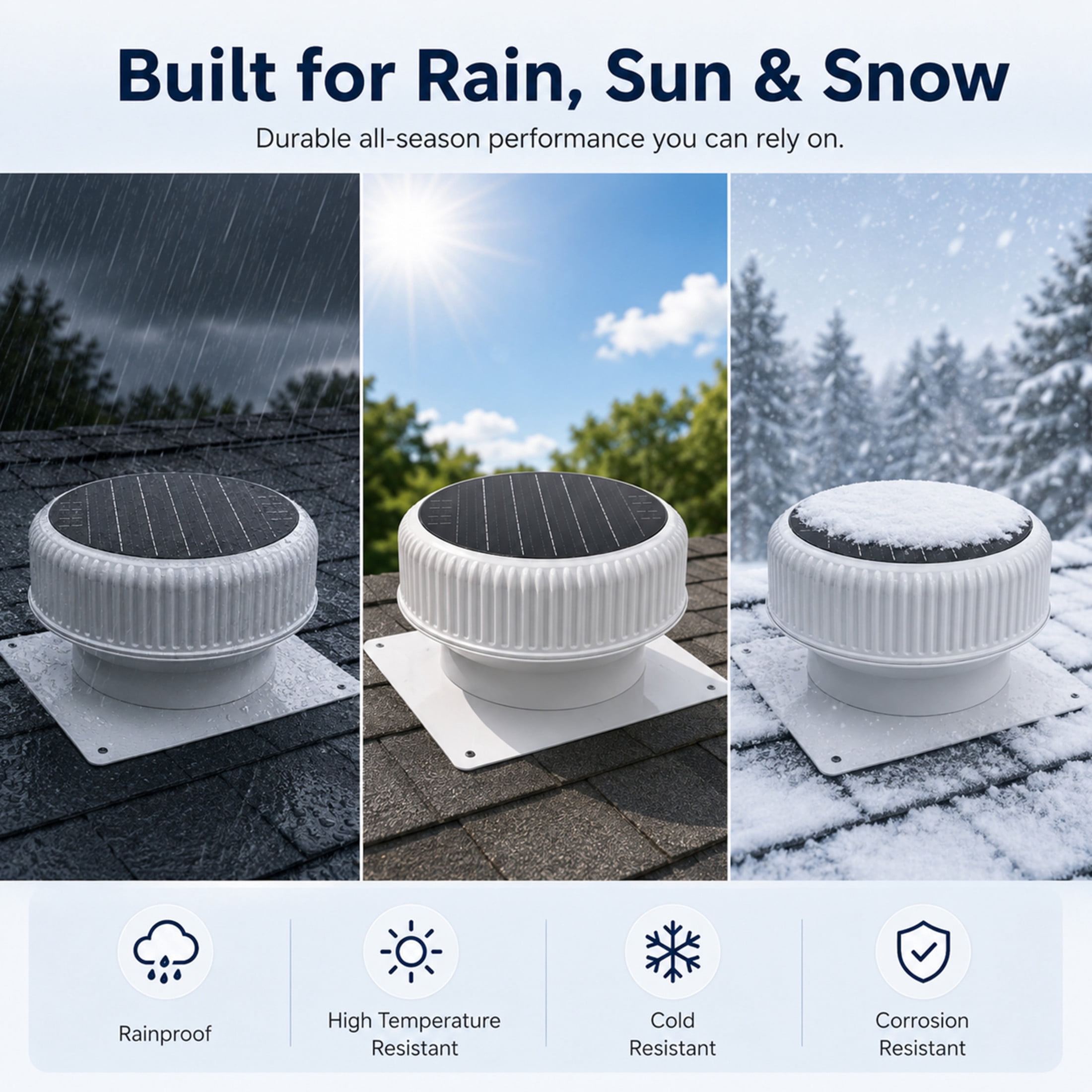 Noble House 12" Flush Mount Round Solar Roof Vent Fan, 30W Dual Power Attic Exhaust Fan for Attic Garage, White