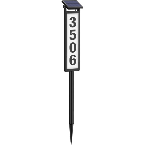 Solar Illuminated LED Lighted Address Sign, House Numbers for Outside Yard Home, Numbers Plaque Outdoor Waterproof by Kme, Black