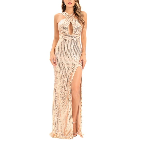 Gspmoly Dresses for Women Plus Size, Womens Fashion Hollow Out Dress Sparkly Glitter Party Club Long Skirt Wrap Evening Formal Dress Women'S Formal Dresses Deals