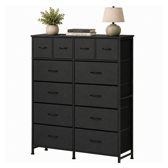 Alvantor 12-Drawer Dresser, Fabric Storage Tower for Bedroom, Hallway, Entryway, Closet, Tall Chest Organizer Unit with Fabric Bins, Steel Frame, Wood Top, Easy Pull Handle
