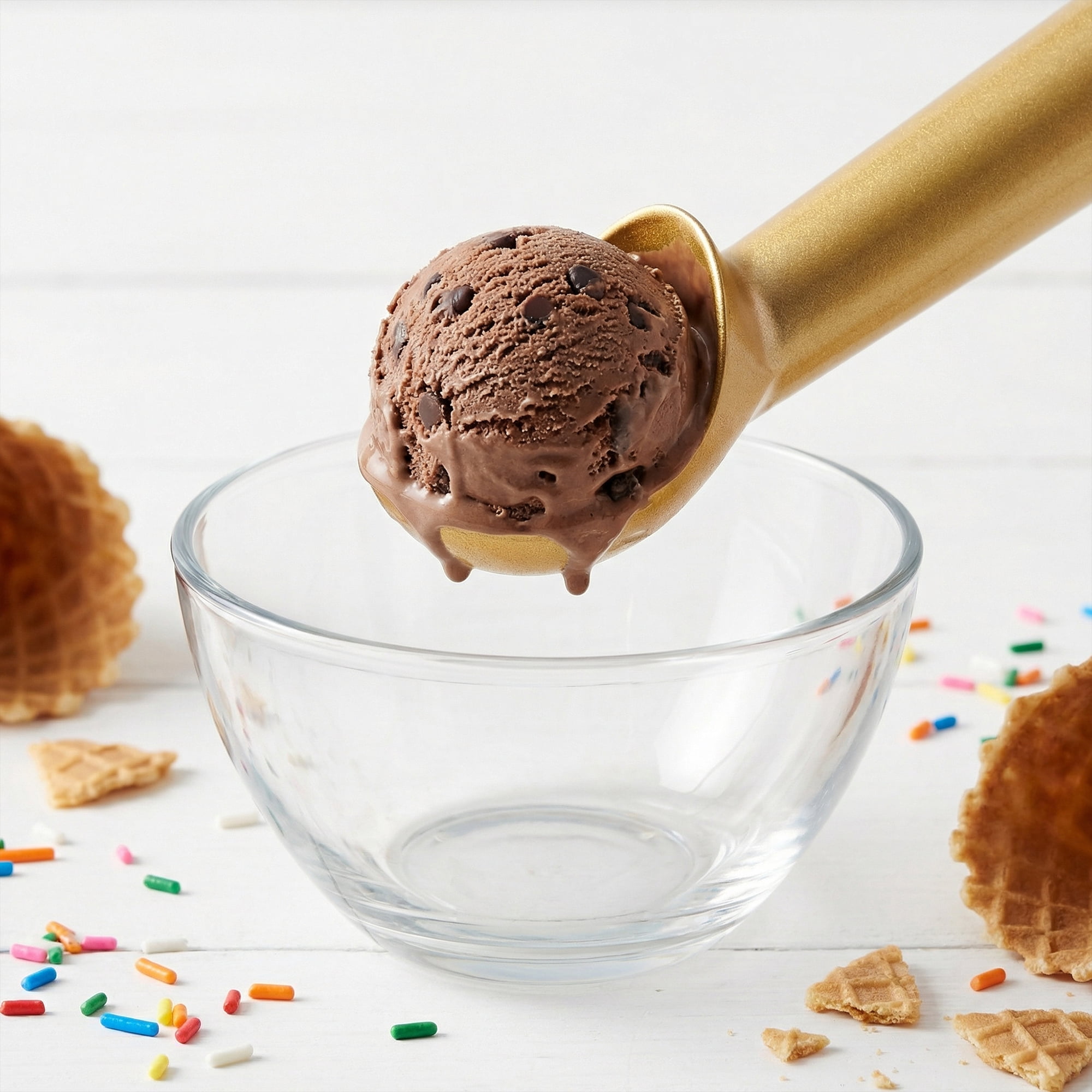 Unique Bargains Stainless Steel Ice Cream Scoop with Handle Gold 1