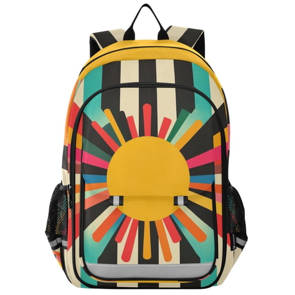 FORMRS Unisex School Backpack 17" Student Travel Bag with Laptop Compartment, Geometric Sun