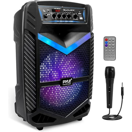 Portable Bluetooth PA Speaker System - 600W Rechargeable Outdoor Bluetooth Speaker Portable PA System w/ 10” Subwoofer 1” Tweeter, Recording Funct, Mic In Party Lights USB/SD Radio