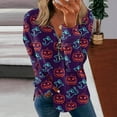 thumbnail image 1 of Femmes Causal Zip Pull Col Manches Longues Sweatshirts Halloween Print Activewear Veste de Course Vin XL, 1 of 5