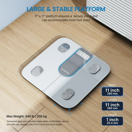 RENPHO Bluetooth Smart Body Fat Scale with App, High Precision, 13 Key Health Metrics, 440lbs, White