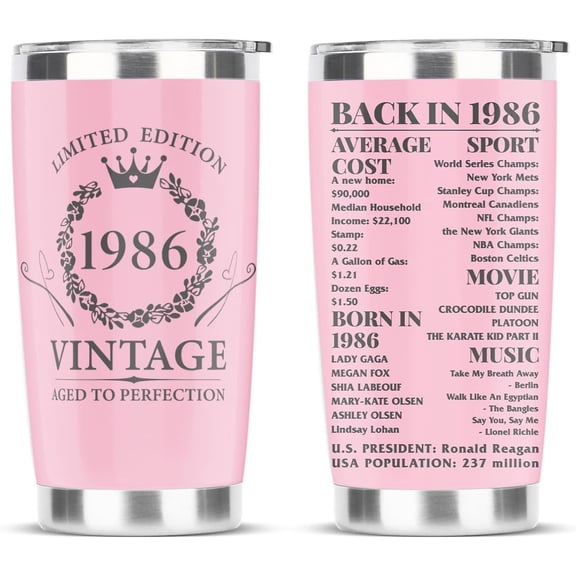 40th Birthday Gift for Women Men,40 Year Old Birthday Gifts for Women,Tumbler 20 oz Stainless Steel Vacuum Insulated Tumblers,40th Birthday Gift Ideas Tumbler Pink