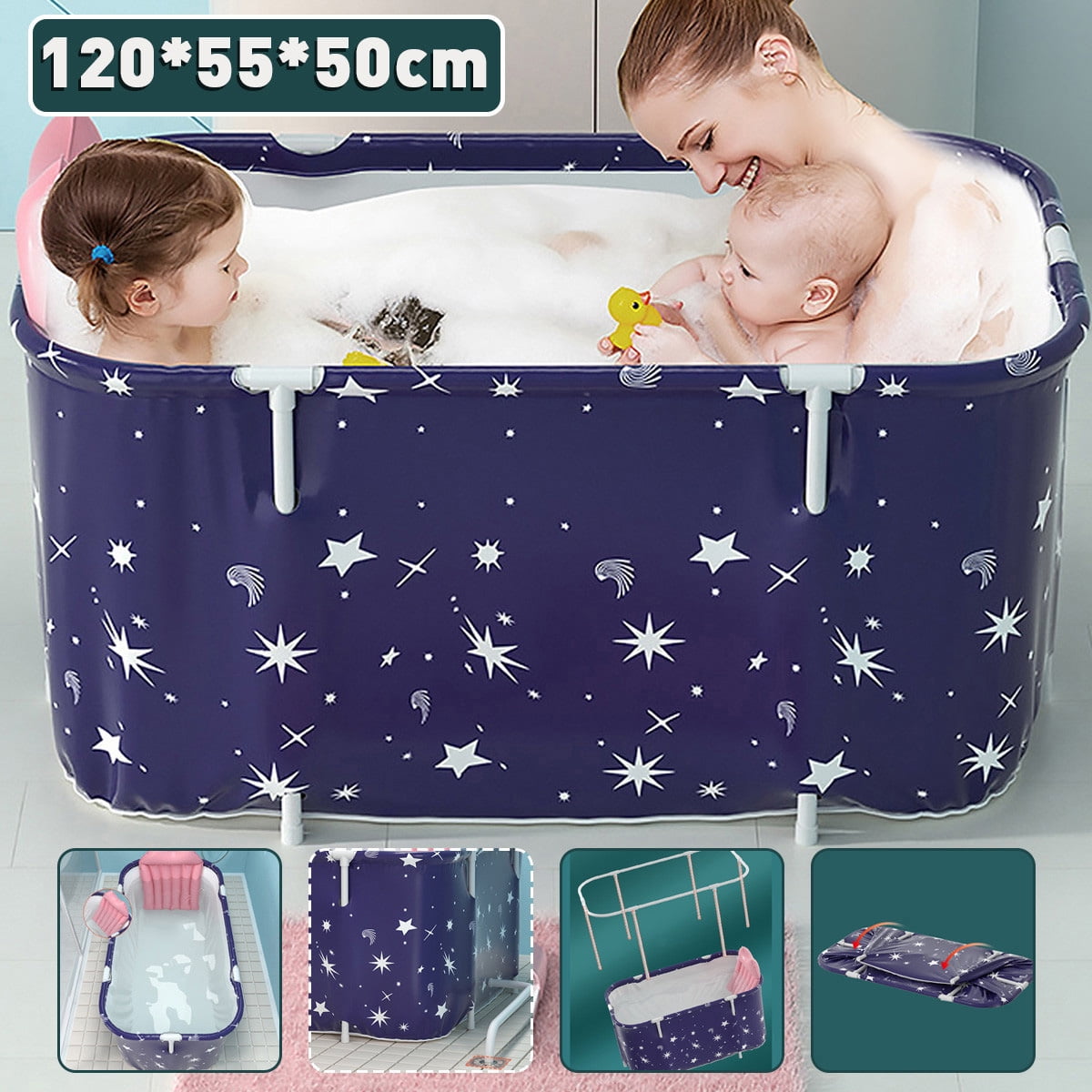 mainly Large Large Baby Swimming Pool Baby Bath for Adults Portable Plastic Shower Bucket Collapsible Bathtub Children Bathing hot tub,Blue-120 * 54 * 67cm
