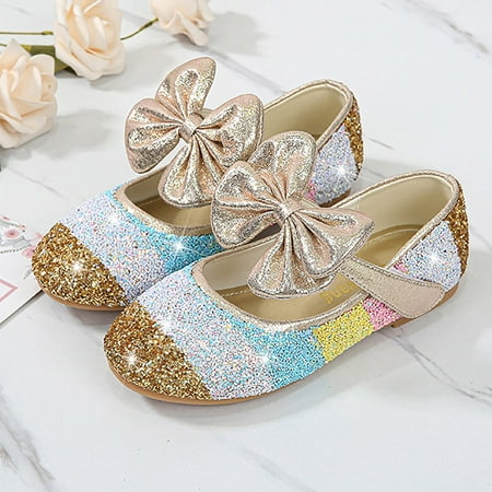 

kpoplk Toddler Sandals Princess Girls Sandals Baby Bling Kids Shoes Rhinestone Bow Cute Shoes For Teen Girls(Gold)