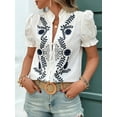 thumbnail image 5 of Women'S Summer Tops 2025 Casual Ruffle V Neck Puff Short Sleeve Button Down Shirts Embroidered Blouses White L, 5 of 8