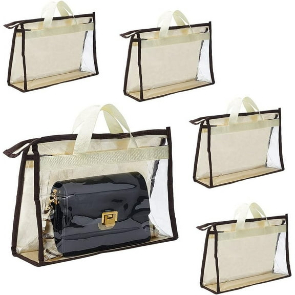 5 Pack Dust Bags for Handbags Clear Handbag Storage Purse Organizer Hanging Purse Dust Cover Bag with Zipper Handle for Small Bags Clutches Storage Closet Door Shelf 8.9x12.8x3.7 inch Light Yellow