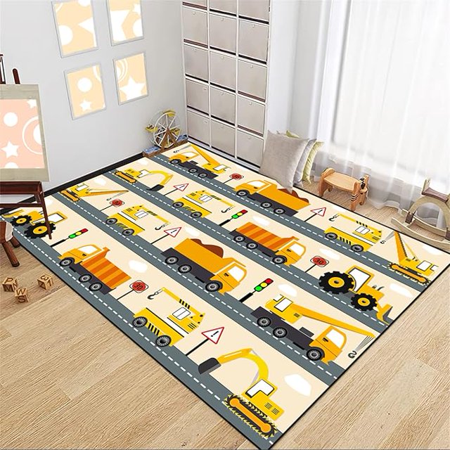 Construction Rug Car Rug Construction Rugs for Boys Room Cartoon Truck Area Rug