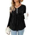 thumbnail image 2 of Yesfashion Women's V Neck Blouse Half Zip Up Casual Tunic Shirts Babydoll Chest Tie Knot Shirts, 2 of 5
