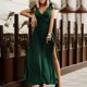thumbnail image 2 of Vestido largo hasta el suelo con corte entallado y escote en V liso sin mangas suelto de Inglaterra Sexy a la moda para mujer Pompotops  ghjkhdj8630, 2 of 9