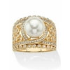 PalmBeach Jewelry Simulated Pearl and Cubic Zirconia Floral Cocktail Ring .65 TCW in Yellow Gold-Plated or Platinum-Plated Sterling Silver