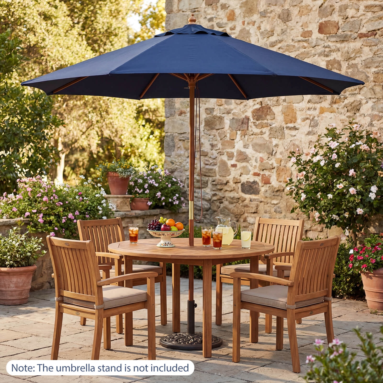 Costway 9 FT Patio Umbrella with Adjustable Height, Rope Pulley Lift, Vented Top for Beach Navy Blue